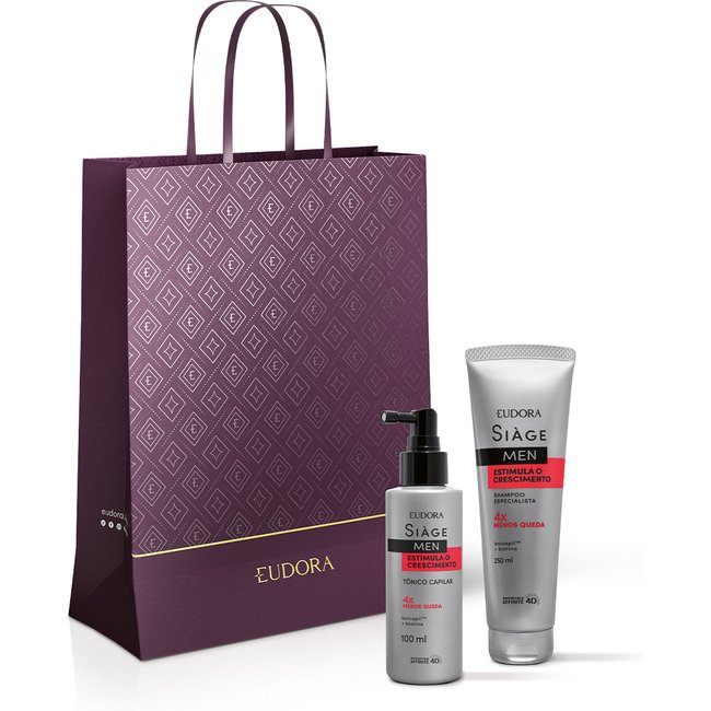 Combo Presente Siàge Men Estimula o Crescimento: Shampoo 250ml + Tônico Capilar 100ml + Sacola