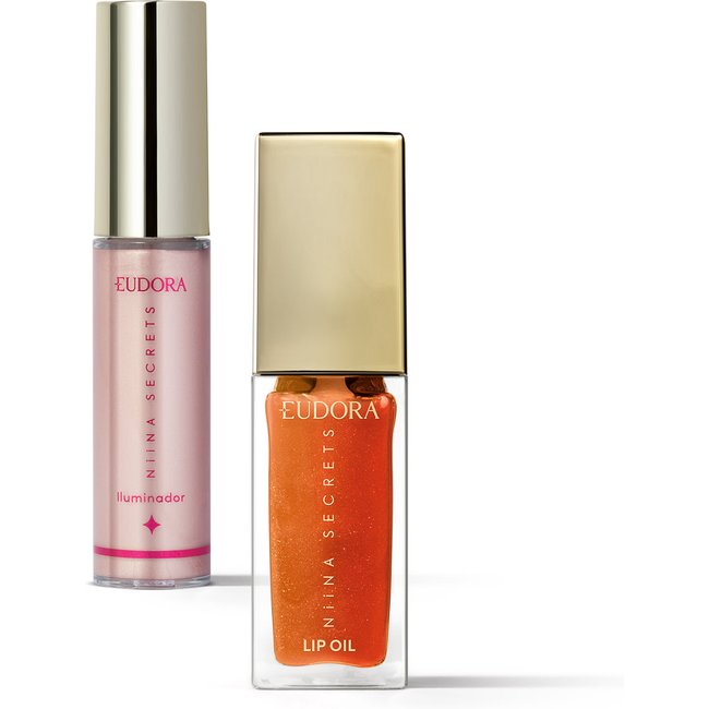 Combo Niina Secrets Luminous: Lip Oil Shine Flowers Rosa Centifolia 7ml + Iluminador Líquido Rosé 10ml
