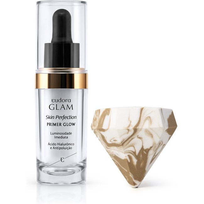 Combo Primer Facial Glow Glam Skin Perfection 15ml + Esponja Diamante Eudora Glam