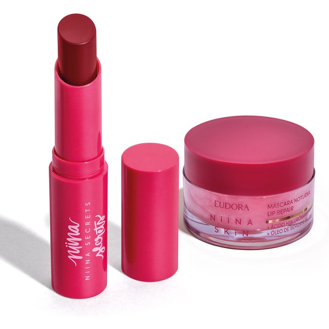 Combo Niina Secrets: Hidra Balm Rosa 3,2g + Niina Skin Masc Lab Not Lip Repair 9g