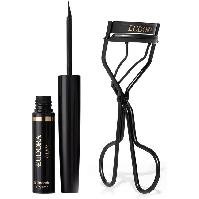 Combo Olhos Turbo: Curvador de Cílios Turbo + Glam Delineador Líquido Super Preto 3ml