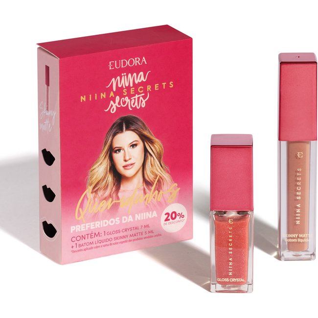 Kit Queridinhos da Niina: Batom Líquido Matte 5ml + Gloss Crystal 7ml