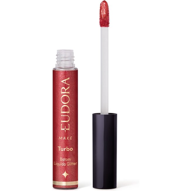 Batom Líquido Vermelho Glitter Magic Eudora Make Turbo 5,2ml
