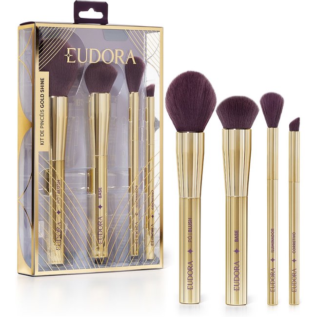 Kit de Pincéis para Maquiagem Festa Gold Shine