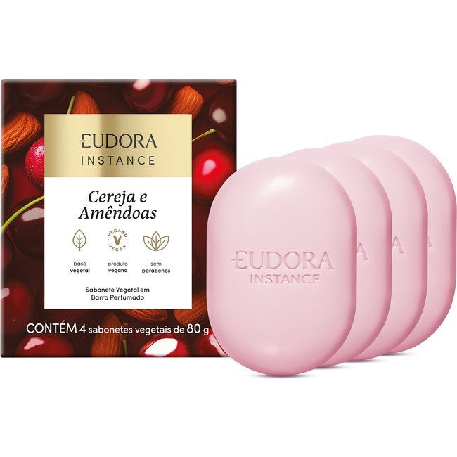Eudora Instance Cereja e Amêndoas - Sabonete Vegetal em Barra Perfumado 4x80g