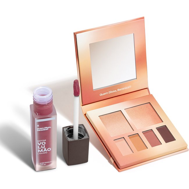 Combo Paleta de Maquiagem Multifuncional Nude 7g + Batom Líquido Rosa Roseli 5,5ml