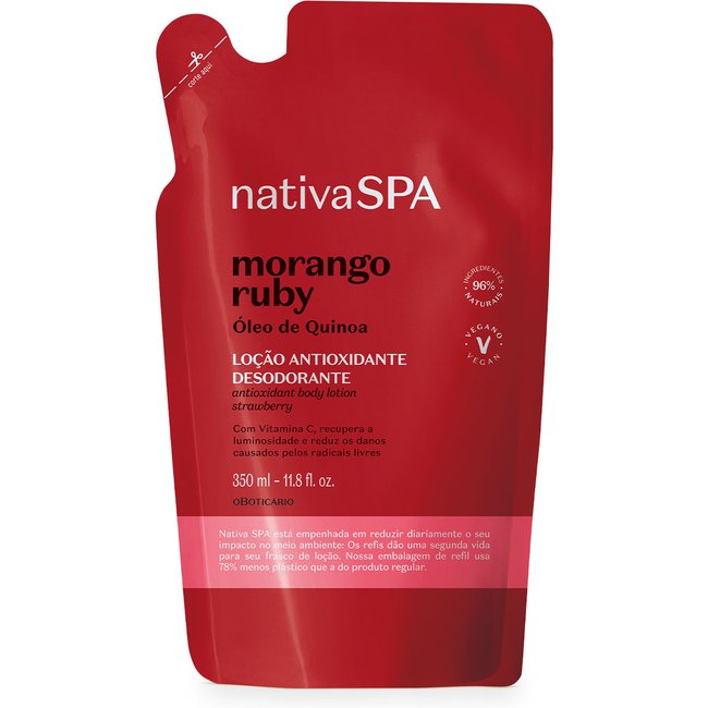 Refil Loção Antioxidante Desodorante Corporal Nativa SPA Morango Ruby 350ml