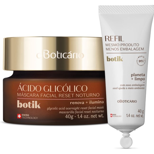 Combo Botik Ácido Glicólico: Máscara Facial Noturna 40g + Refil 40g
