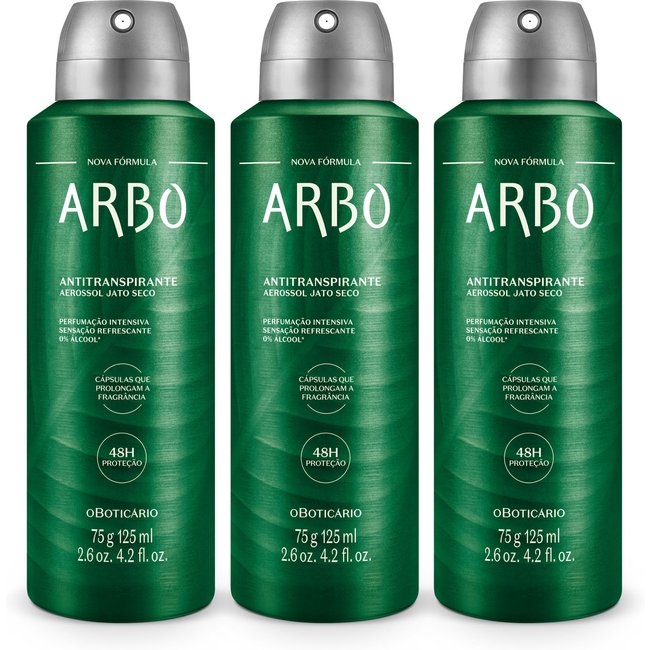 Combo Arbo: Desodorante Antitranspirante Aerossol 75g/125ml (3 unidades)