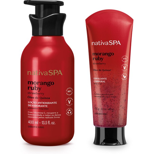 Combo Nativa SPA Morango Ruby: Esfoliante Corporal 175g + Loção Corporal 400ml
