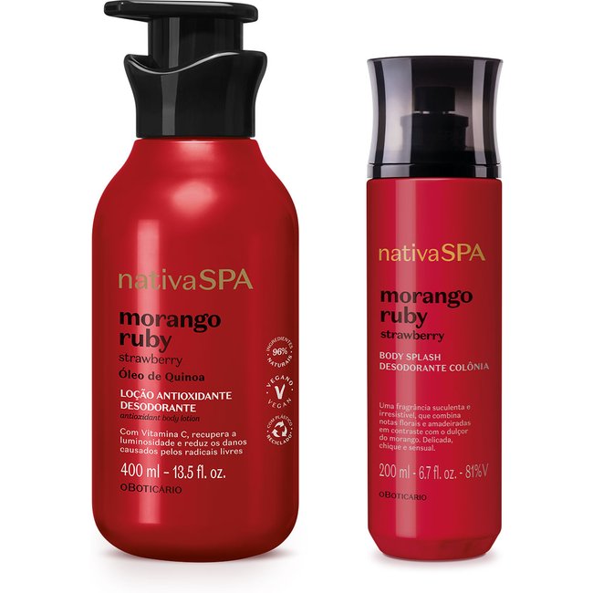 Combo Nativa SPA Morango Ruby: Loção Corporal 400ml + Body Splash 200ml