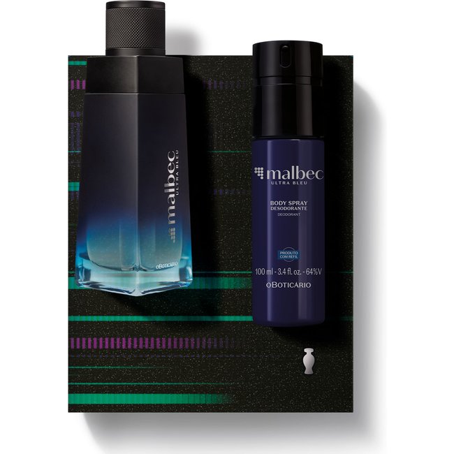 Combo Presente Malbec Ultra Bleu: Desodorante Colônia 100ml + Desodorante Body Spray 100ml + Caixa para Presente