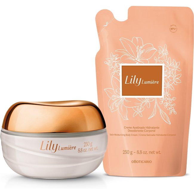 Combo Lily Lumière: Creme Acetinado Desodorante Hidratante Corporal 250g + Refil 250g