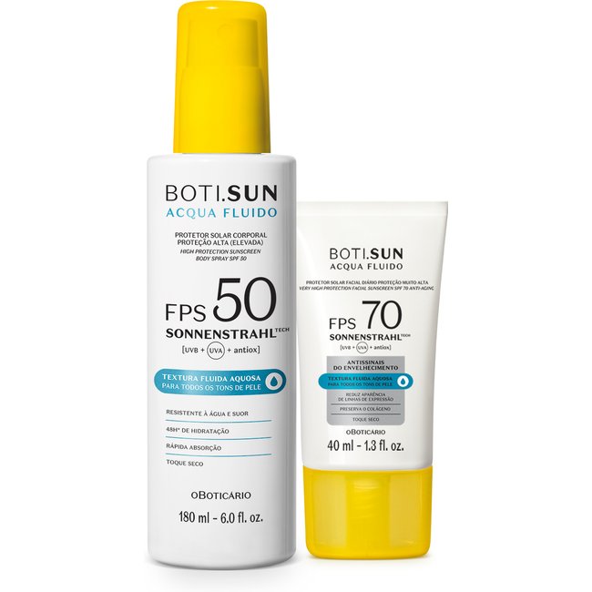 Combo Boti.Sun: Spray Protetor Solar FPS 50 180ml + Protetor Solar Facial FPS 70 40ml