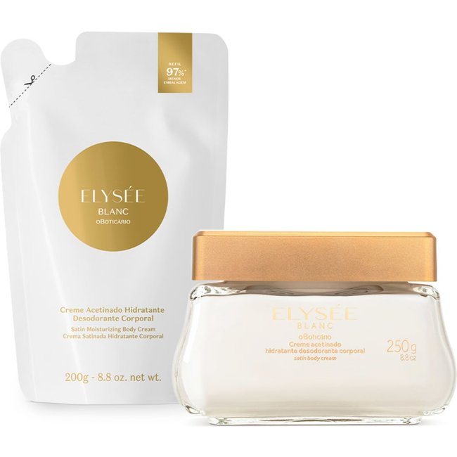 Combo Elysée Blanc: Creme Hidratante Desodorante Acetinado 250g + Refil 200g