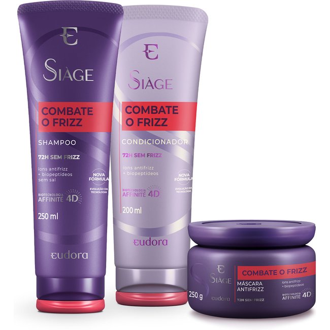 Combo Siàge Combate O Frizz: Shampoo 250ml + Máscara 250g + Condicionador 200ml