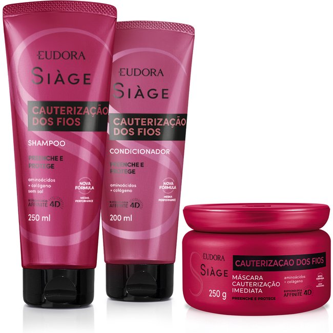Combo Siàge Cauterização dos Fios: Shampoo 250ml + Máscara Capilar 250ml + Condicionador 200ml