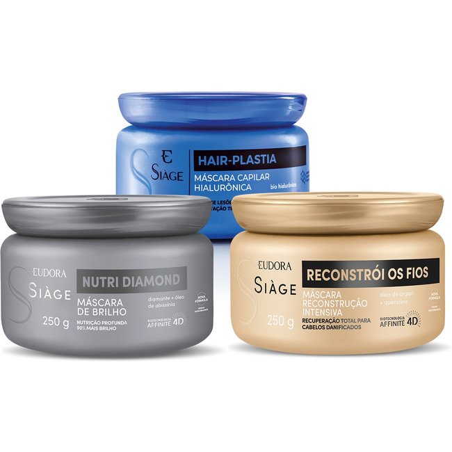 Combo Cronograma Capilar Siàge: Hair-Plastia 250g + Reconstrói os Fios 250g + Nutri Diamond 250g