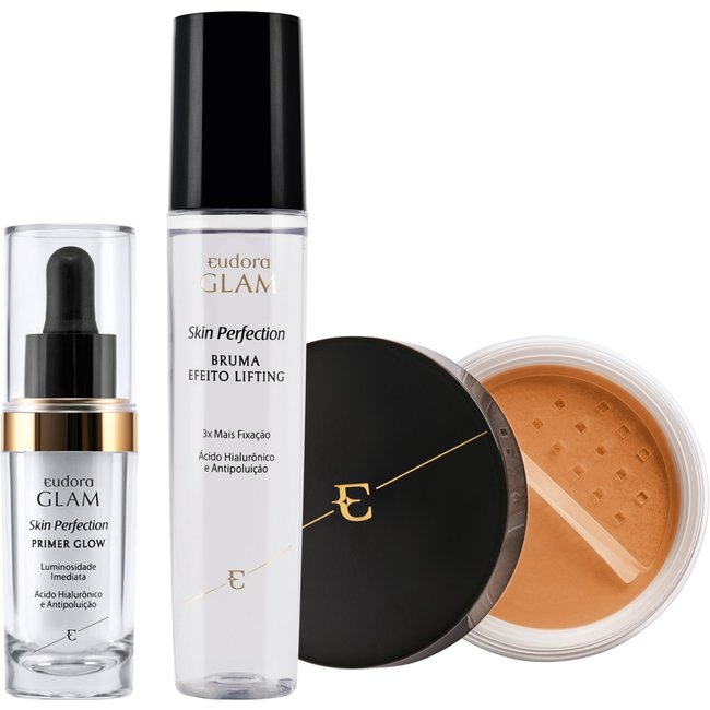 Kit Skin Perfection Pó Solto + Primer Glow + Bruma Fixadora