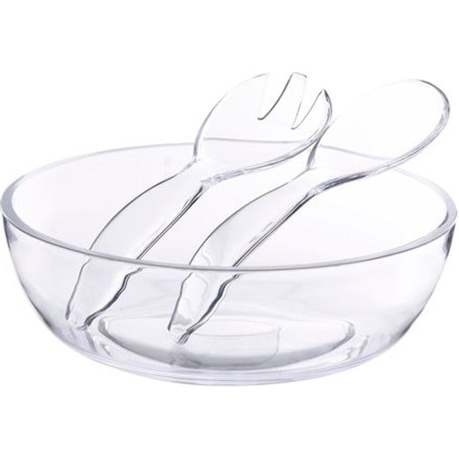 Conjunto de Saladeira + 2 Talheres em Acrílico Transparente Kenya