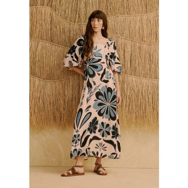 Vestido Midi com Manga Bufante Estampado Cantuta