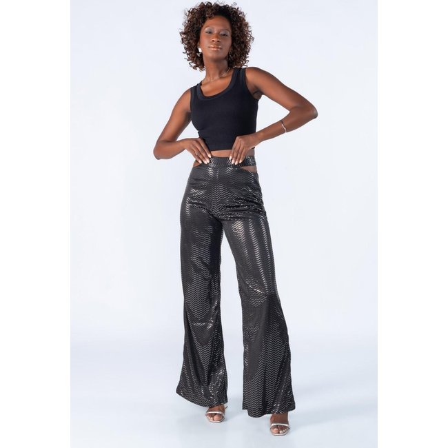 Calca brilho pantalona cos duplo Preto