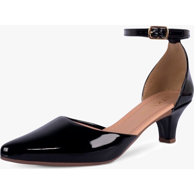 Scarpin Feminino Takata Salto Baixo Fino Salomé Verniz Preto