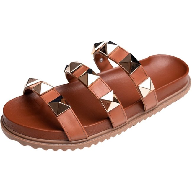 Papete Rasteira Sandalia Flat Caramelo Piramide Kuento Shoes