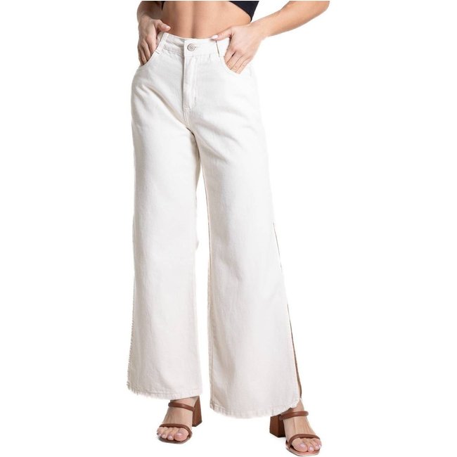 Calça Sarja Sawary Wide Leg Petit - 281797 - Bege - Sawary