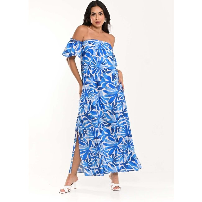 Vestido Bisô Longo Ciganinha Estampado Azul - Azul