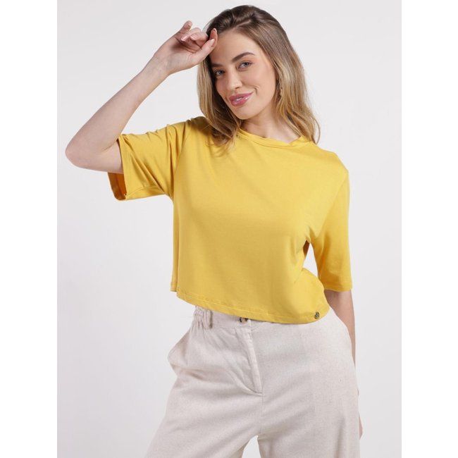 Blusa Manga Curta Cropped Autentique Feminina AMARELO