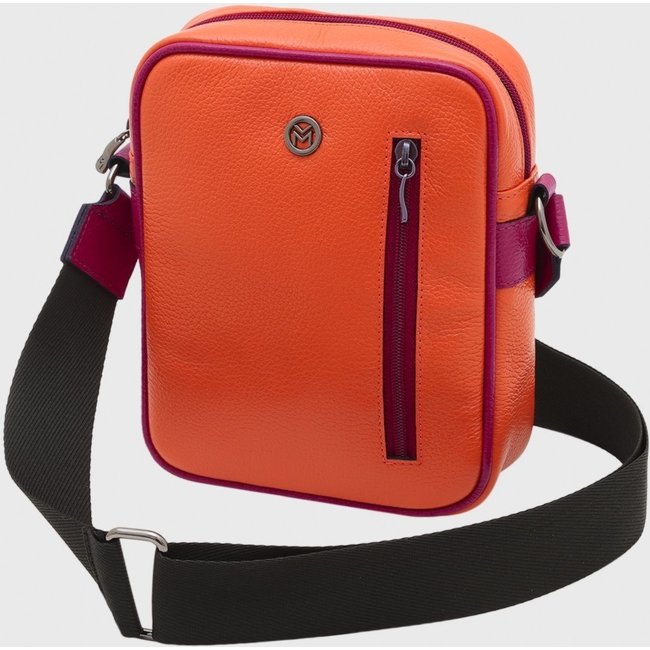 Bolsa Crossbody de Couro Mariart Amy Orange/Magenta