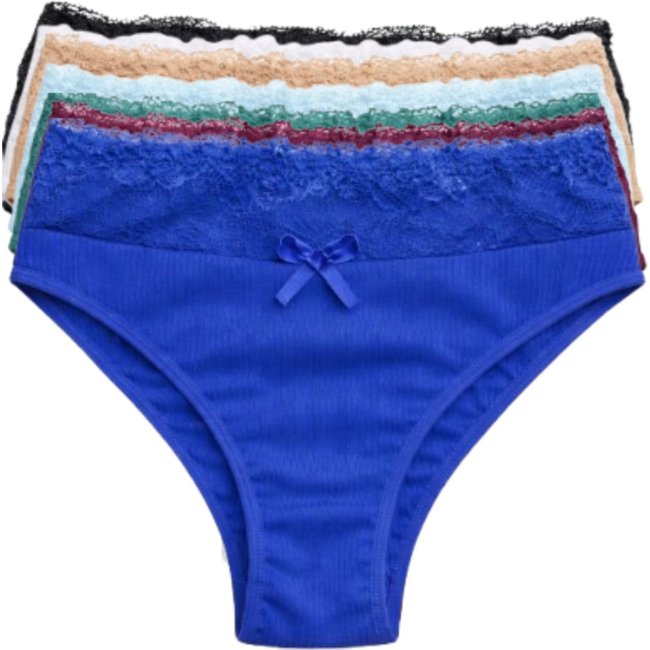 Kit 8 Calcinha Com Renda Feminina Canelada Cintura Alta Lingerie Confortável Básica Cós Alto Diário