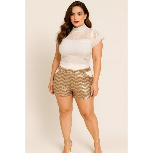 Shorts Dourado Lantejoula Frente shorts noite balada Reveillon