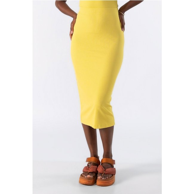 Saia midi canelada Amarelo