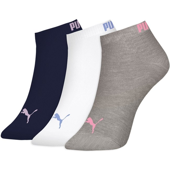 3 Pares Meia Puma Cano Curto Sapatilha Feminino Original Nf Marinho e Branco