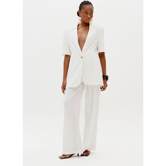 Calça Wide Leg Cós Elástico Com Linho Lança Perfume