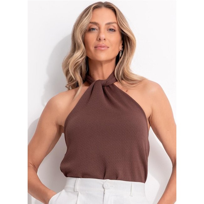 Blusa Em Malha Com Elastano Marrom Quintess