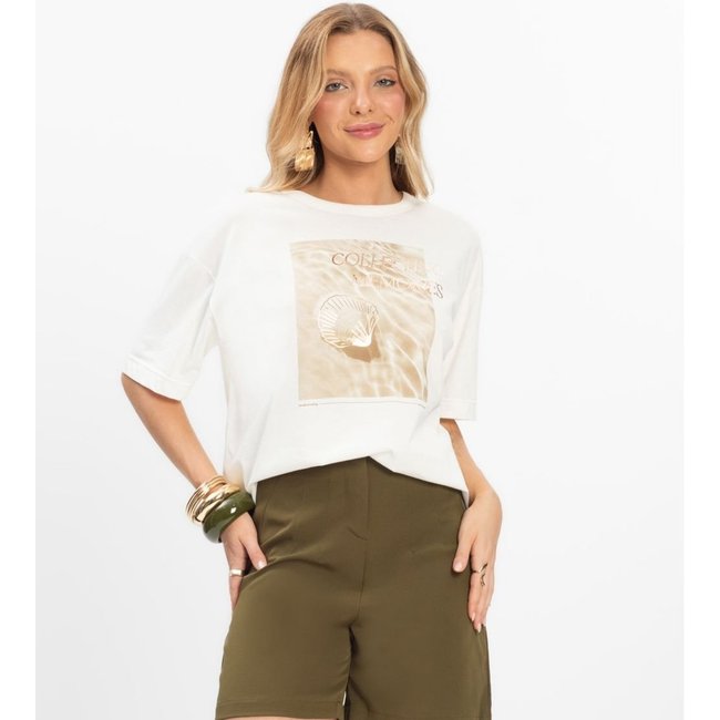 T- shirt Overzised Meia Malha Feminina Rovitex Bege