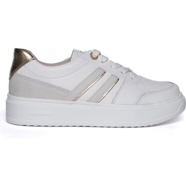 Tênis Feminino Pegada Couro Mia Burnished Branco/Dourado