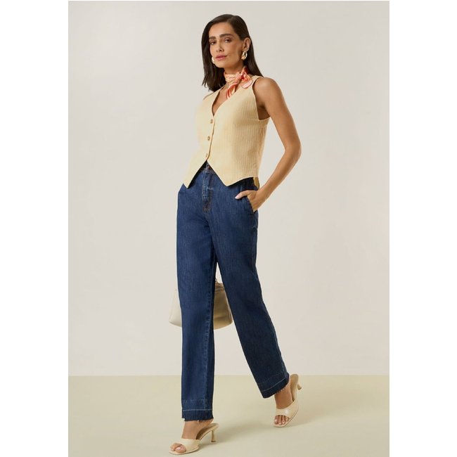 Blusa Maria Valentina Ajustada Decote V Sem Alça Padrão Bege