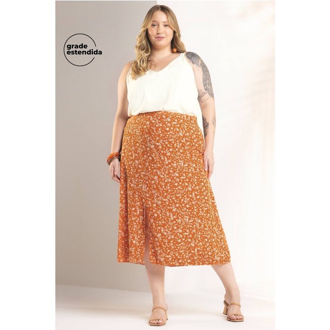 Saia Feminina Floral Miudo Marialícia Laranja