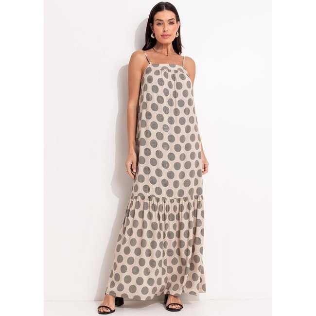 Vestido Em Viscose Plana Quintess Poá Preto