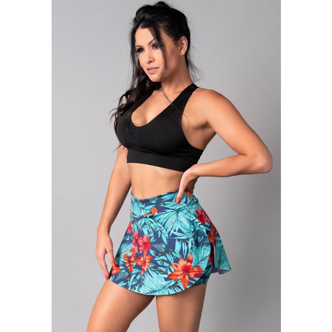 Short Saia MVB Modas Curto Tapa Bumbum Suplex Estampado Amazônia