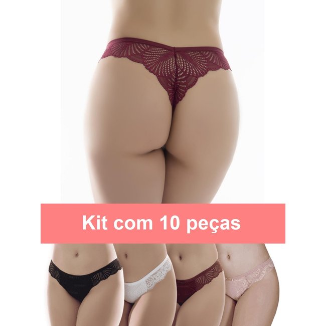 Kit 10 Calcinha Fio Dental Renda Sexy Tanga Lingerie Atacado Multicolorido