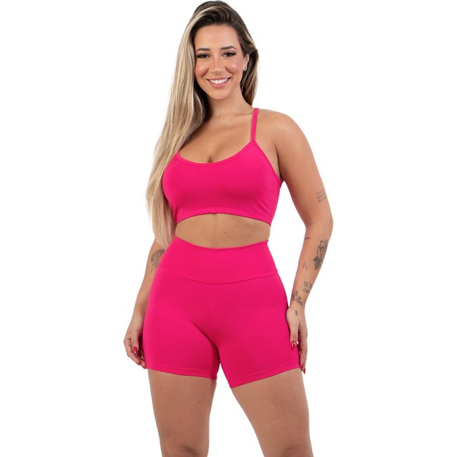 Short Curto 4 Estações Feminino Suplex Liso Fitness Academia Treino Rosa