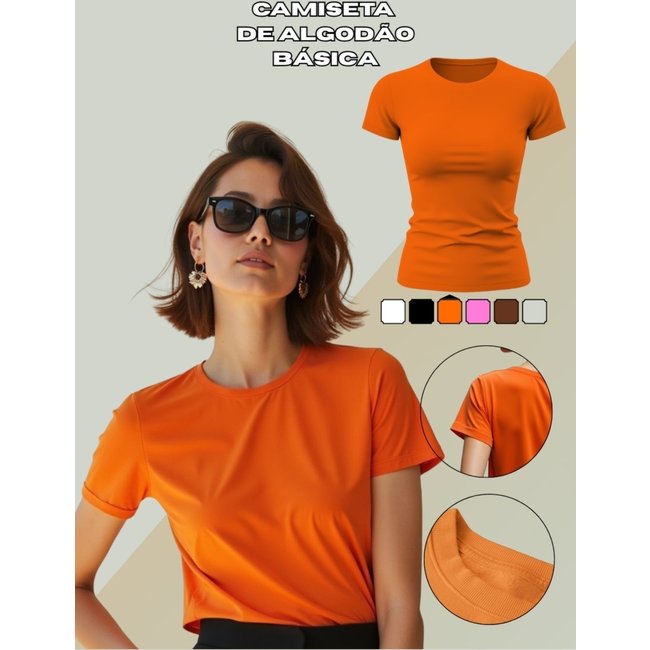 Camiseta GuGi Plus Size Lisa T-shirt Feminina Moda Camisa Básica Blusinha Laranja
