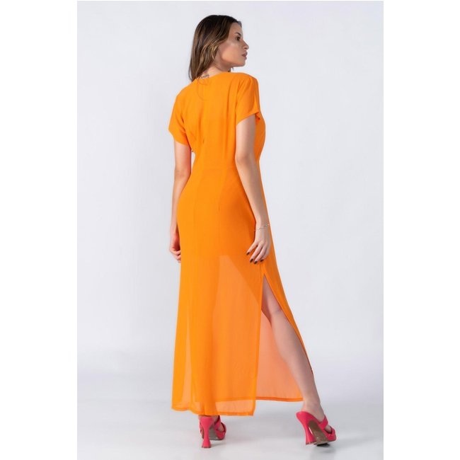 Vestido longo manga com fenda Laranja