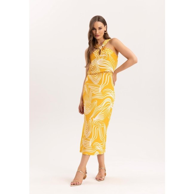 Saia Midi em Crepe Estampada com Recorte Lateral