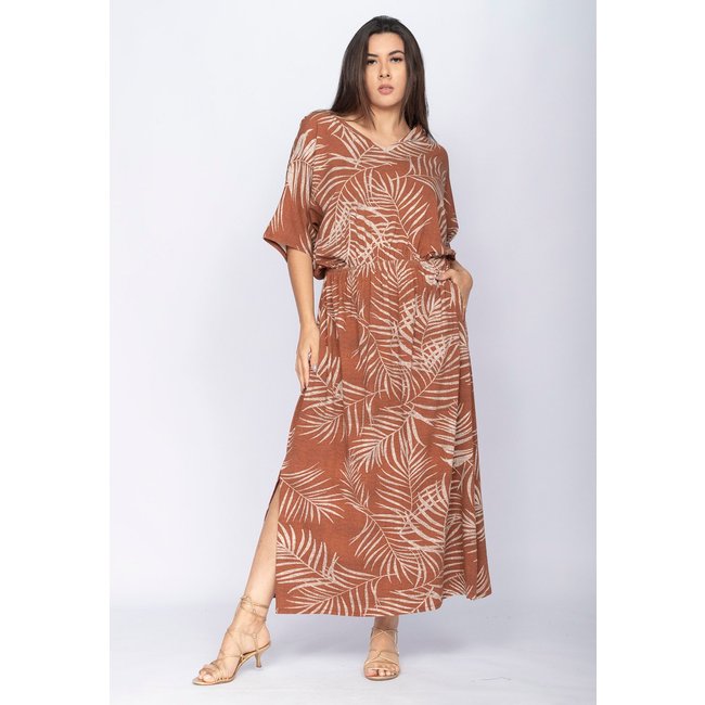 Vestido CabanaFree Longo Plus Malha Estampa Palmas da Terra